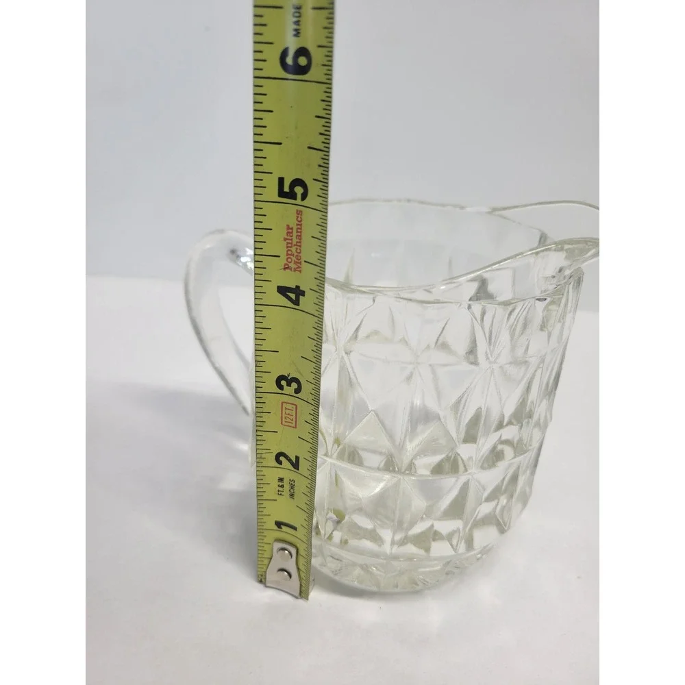 Vintage Clear Pressed Glass Diamond Point Creamer Pitcher‎ Small Milk Jug 4.5in